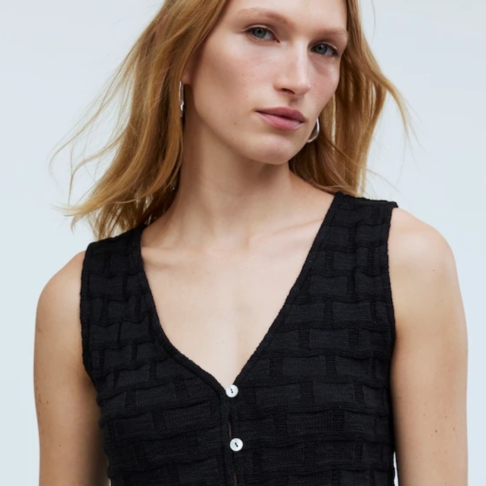 NWT Madewell Basketweave-Stitch Vest Black Textured Knit Tank Top Cropped Size M - Picture 3 of 14